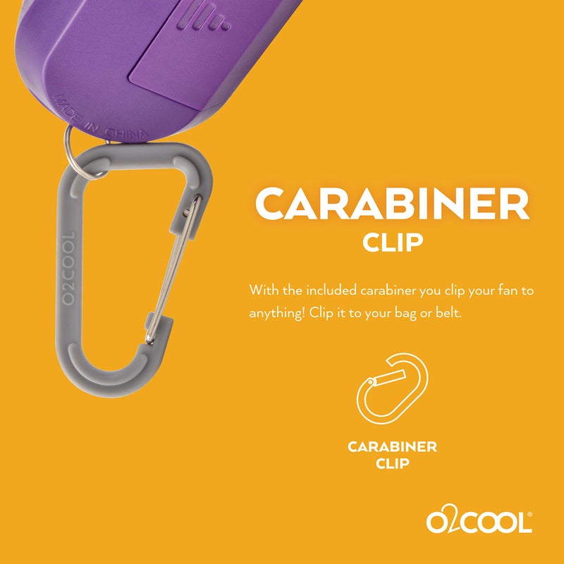 O2COOL Keychain Sport Misting Fan - Pocket Size Battery Powered Portable Handheld Fan With Carabiner Clip and Mister (Purple) - Image 3